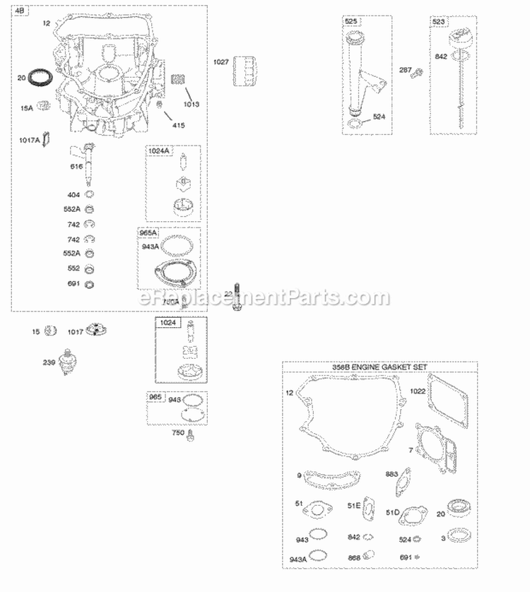 Engine Sump Gasket Set-Engine Lubrication Diagram and Parts List for 401577-0125-B1  Briggs and Stratton Engine